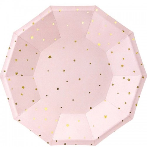 Pratos Rosa Estrelas Dourado